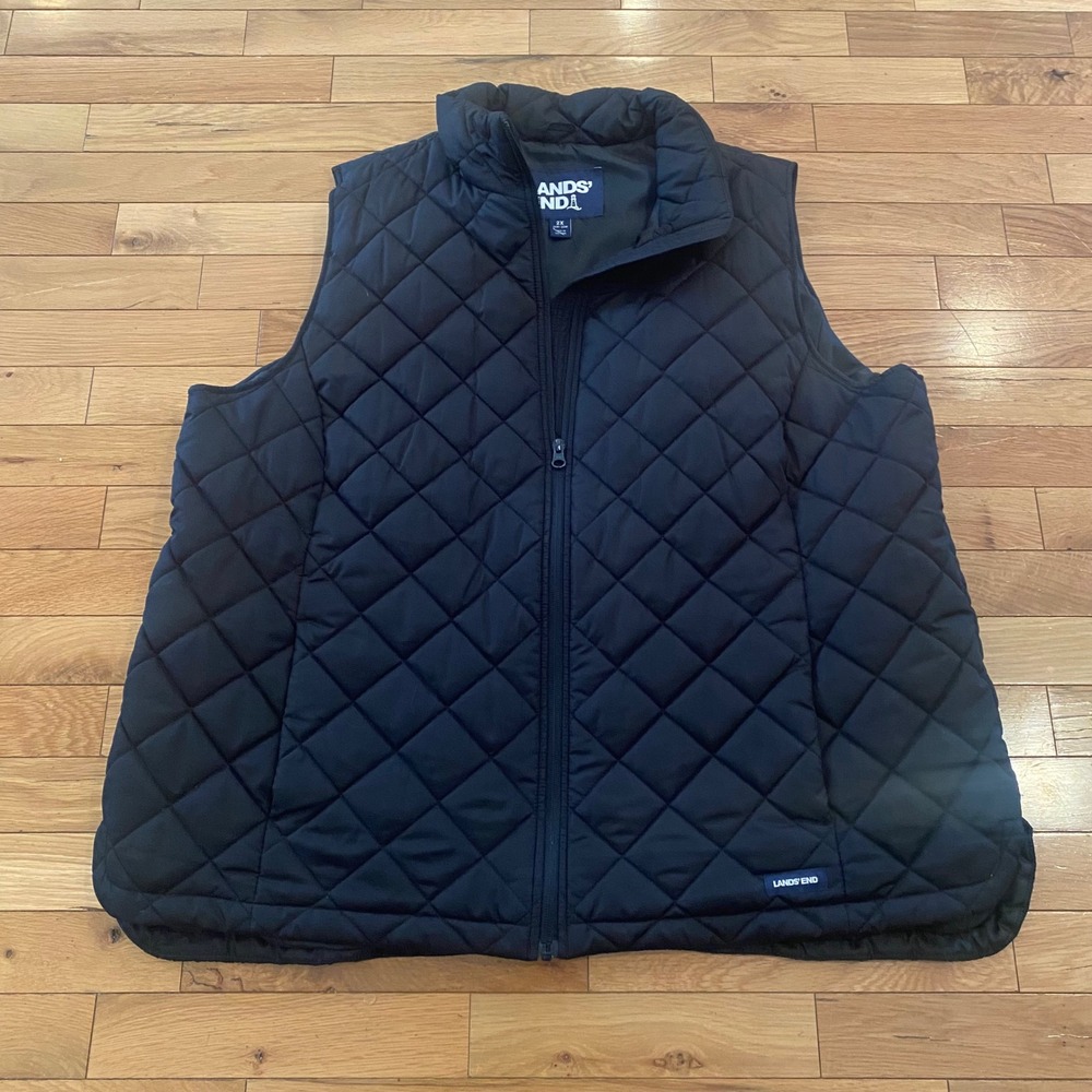 Lands End‎ Mens Black Quilted Puffer Vest Mock Neck Full Zip 2X 20W-22W